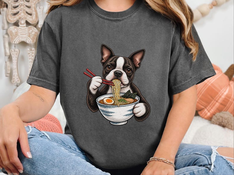 Boston Terrier Shirt, Ramen Lover Gift, Funny Dog Tee, Japanese Food Shirt, Boston Terrier Owner Gift, Noodle Lover T Shirt image 10