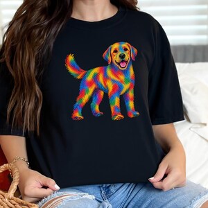 Colorful Dog Shirt, Dog Lover Gift, Golden Retriever Tee, Rainbow Pet Owner Present, Doodle Art Shirt image 8