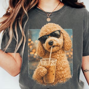 Comfort Colors Iced Coffee Goldendoodle Tee | Funny Cool Dog Shirt | Summer Fashion | Doodle Mom Dad Pet Owner, Iced Coffee Tee image 3