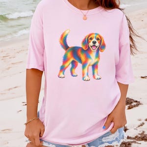 Camiseta de Beagle, Regalo colorido para amantes de los perros, Camiseta de cachorro arcoíris, Regalo para mamás de Beagle, Camiseta gráfica para dueños de perros imagen 9