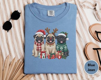 Christmas Pug Sweatshirt, Pug Christmas Gift, Holiday Dog Shirt, Pug Lover Sweatshirt, Festive Puppy Crewneck, Pug Mom Gift