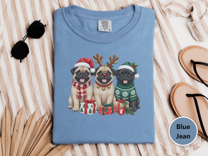 Christmas Pug Sweatshirt, Pug Christmas Gift, Holiday Dog Shirt, Pug Lover Sweatshirt, Festive Puppy Crewneck, Pug Mom Gift image 1