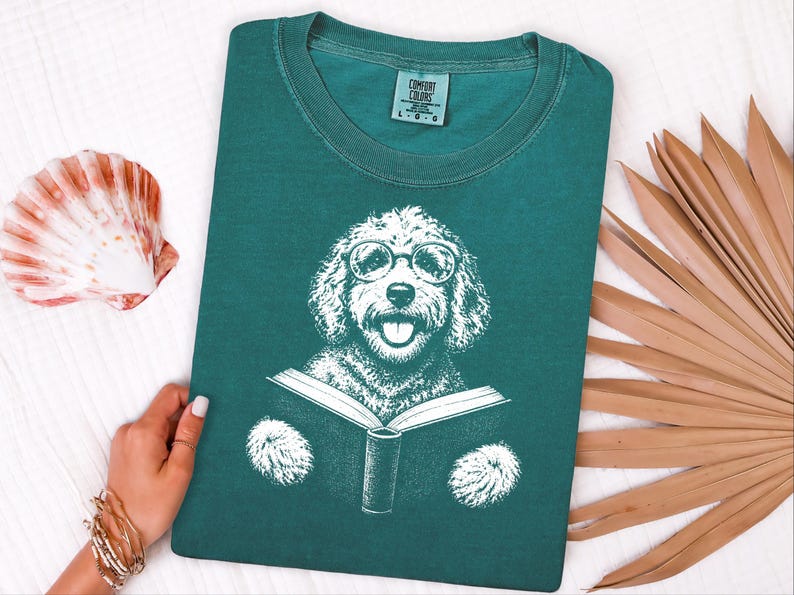 Goldendoodle Shirt, Book Lover Gift, Dog Reading Shirt, Doodle Mom Gift, Bookish Dog Tee, Vintage Doodle Shirt, Reader Gift image 8