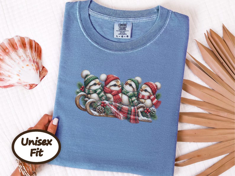 Christmas Birds Shirt, Holiday Bird Lover Gift, Winter Wildlife Tee, Cute Animal Sweatshirt, Festive Christmas Bird Shirt image 6