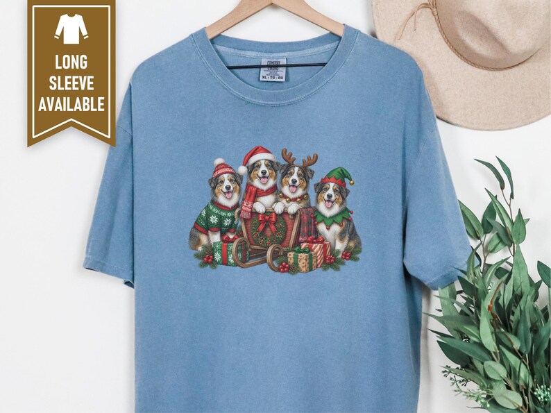 Christmas Australian Shepherd Shirt, Aussie Dog Mom Gift, Festive Holiday Sleigh Graphic Tee, Australian Christmas Sweatshirt afbeelding 5