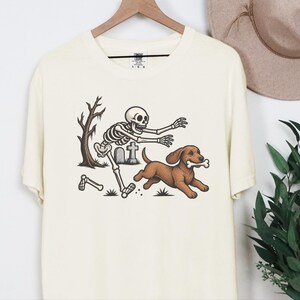 Halloween T-shirt met Teckel, cadeau met skelethond, Halloween T-shirt met Doxie-print, T-shirt met Wienerhond, grappig griezelig Doberman-shirt afbeelding 9