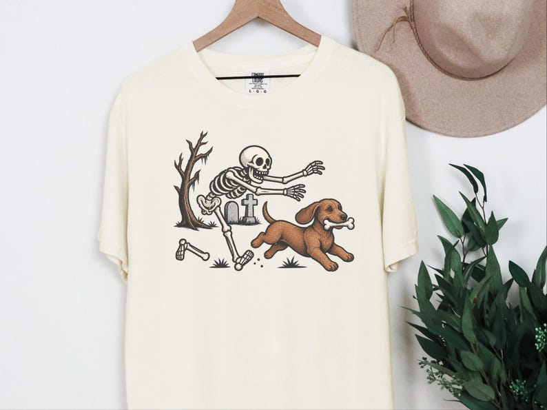 Halloween T-shirt met Teckel, cadeau met skelethond, Halloween T-shirt met Doxie-print, T-shirt met Wienerhond, grappig griezelig Doberman-shirt afbeelding 9