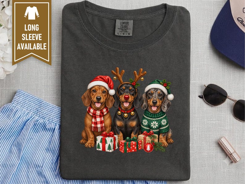 Christmas Dachshund Sweatshirt, Holiday Wiener Dog Shirt, Doxie Mom Gift, Festive Puppy Crewneck, Christmas Dog Lover Gift afbeelding 8