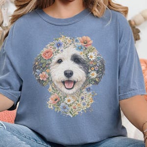 Comfort Colors Sheepadoodle T-shirt, Doodle Pet Art, Botanical Pet Lover Gift, Sheepadoodle Floral Face Spring Tee, Funny Pet Mom Shirt, Tee image 5