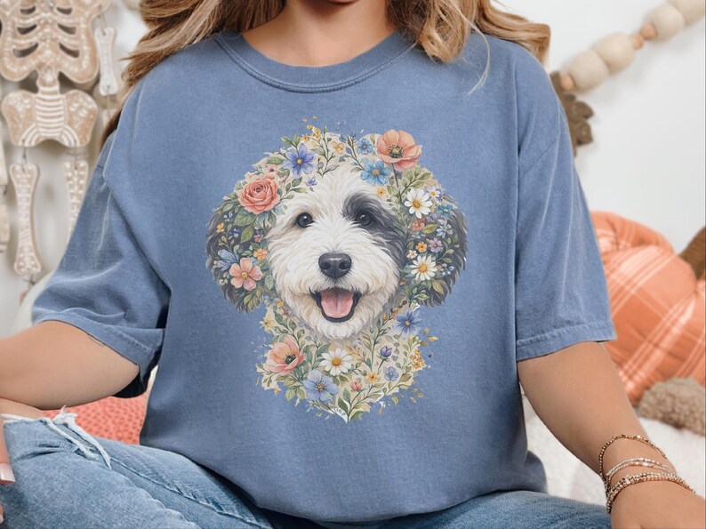 Comfort Colors Sheepadoodle T-shirt, Doodle Pet Art, Botanical Pet Lover Gift, Sheepadoodle Floral Face Spring Tee, Funny Pet Mom Shirt, Tee image 5