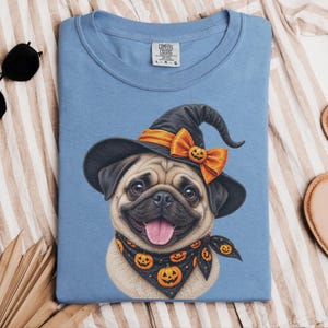 Halloween Pug Shirt, Pug Mom Gift, Witch Dog Tee, Spooky Dog Owner Gift, Dog Lover Halloween Gift image 3