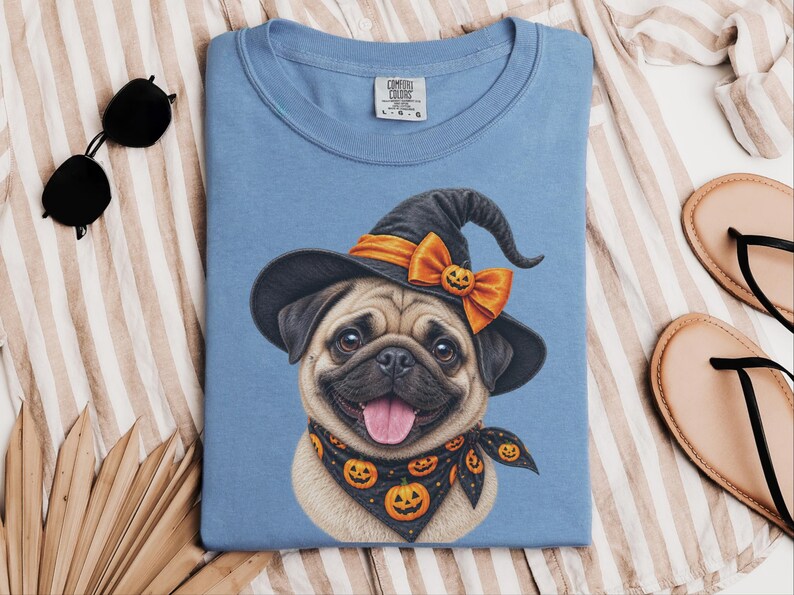 Halloween Pug Shirt, Pug Mom Gift, Witch Dog Tee, Spooky Dog Owner Gift, Dog Lover Halloween Gift image 3