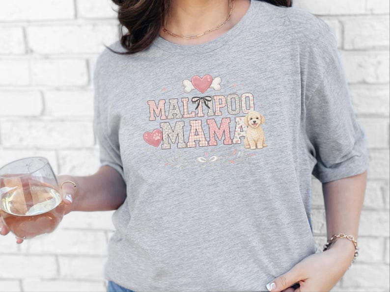 Maltipoo Mama Shirt, Cute Maltipoo Mom Soft Cotton Tee, Maltese Poodle Owner Graphic Apparel, Fur Mama Dog Breed Top, Maltipoo Owner Gift image 5