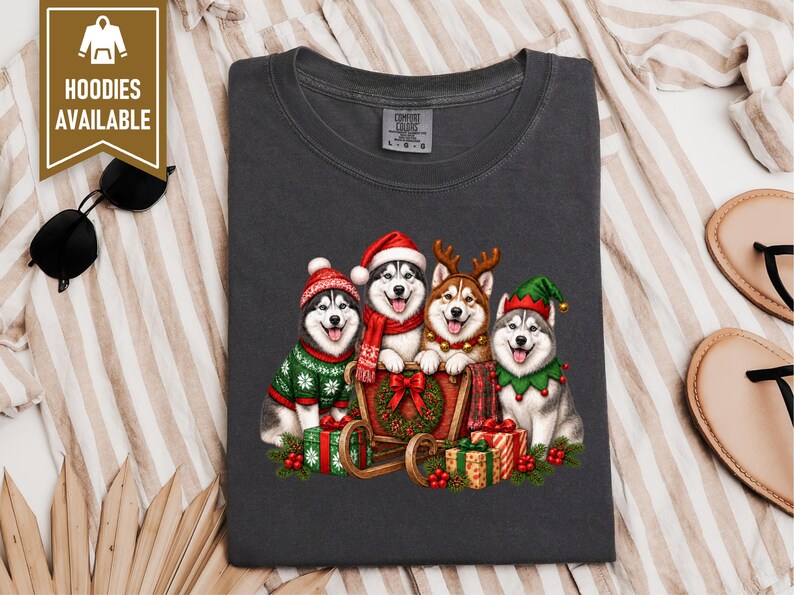 Siberian Husky Christmas Shirt, Husky Lover Gift, Festive Holiday Dog Sweatshirt, Santa Paws Xmas Tee image 4