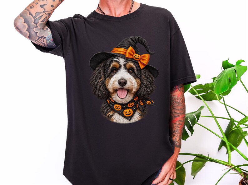 Bernedoodle Dog Halloween Shirt, Bernedoodle Mom Gift, Witch Dog Shirt, Spooky Dog Mom, Halloween Dog Lover Gift image 3