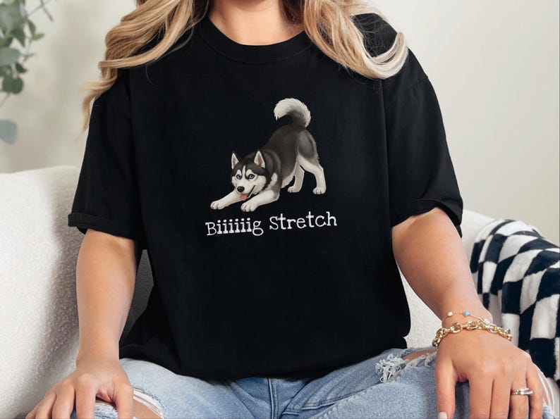 Comfort Colors Husky-Hundeshirt, extra großes Stretch-T-Shirt mit sibirischem Husky-Motiv, lustiges schwarz-weißes Oberteil für Haustierbesitzer, Tier-T-Shirt, lustiges Husky-T-Shirt Bild 5