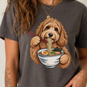 Labradoodle Shirt, Ramen Lover Gift, Labradoodle Mom Gift, Japanese Food Tee, Noodle Lover Shirt, Ramen Cat Art image 5