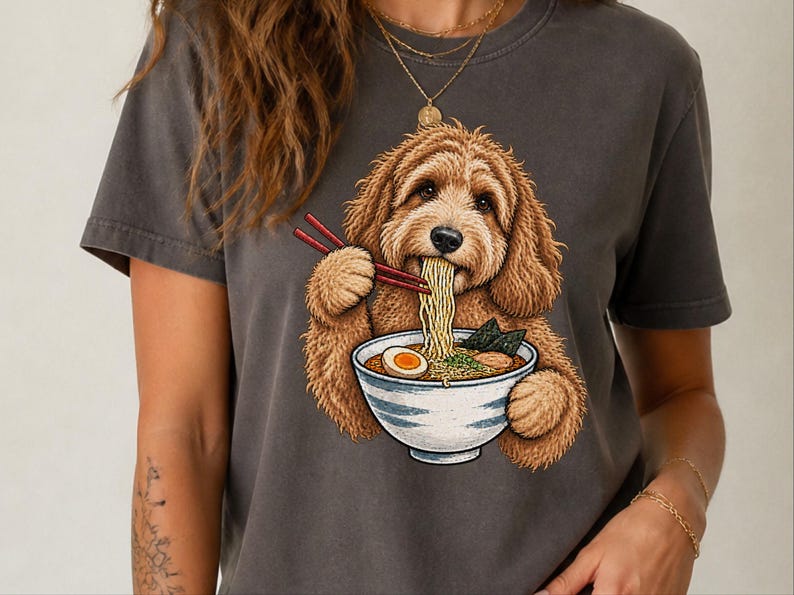 Labradoodle Shirt, Ramen Lover Gift, Labradoodle Mom Gift, Japanese Food Tee, Noodle Lover Shirt, Ramen Cat Art image 5