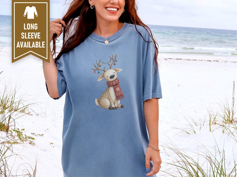 Whimsical Reindeer Christmas Shirt, Cozy Holiday Deer Sweatshirt, Cute Woodland Winter Tee image 6