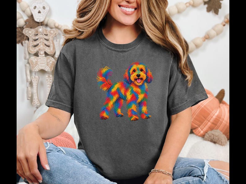 Cockapoo Shirt, Rainbow Dog Lover Gift, Colorful Puppy Tee, Doodle Mom Shirt, Dog Art Print image 9