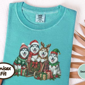 Siberian Husky Christmas Shirt, Husky Lover Gift, Festive Holiday Dog Sweatshirt, Santa Paws Xmas Tee image 5