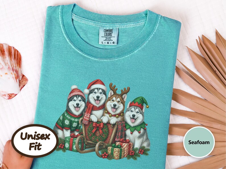 Siberian Husky Christmas Shirt, Husky Lover Gift, Festive Holiday Dog Sweatshirt, Santa Paws Xmas Tee image 5