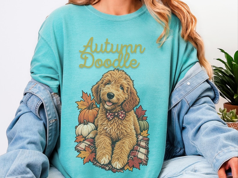 Koszulka dla psa w jesiennych kolorach Comfort Colors, koszulka dla mamy Goldendoodle, koszulka z jesiennym motywem Doodle, strój na Święto Dziękczynienia dla miłośnika psów Labradoodle, prezent dla miłośnika Doodle zdjęcie 8