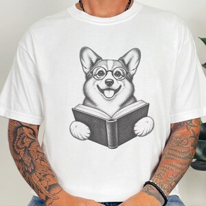 Corgi Reader Shirt, Corgi Mom Gift, Bookish Dog Tee, Librarian Present, Book Lover Shirt, Dog Dad Gift image 3