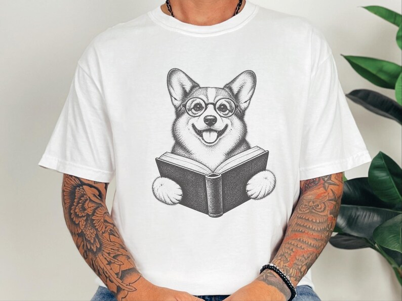 Corgi Reader Shirt, Corgi Mom Gift, Bookish Dog Tee, Librarian Present, Book Lover Shirt, Dog Dad Gift image 3