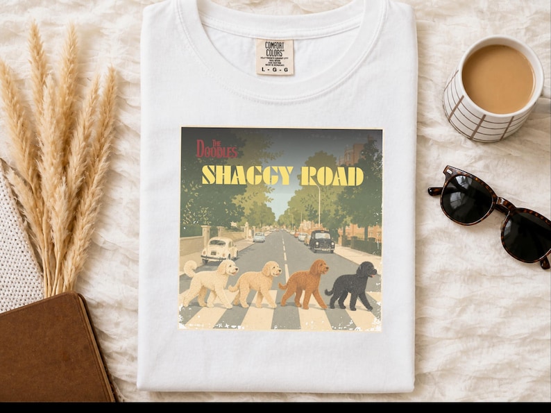 Comfort Colors Beatles Inspired Goldendoodle Shirt, The Doodles Shaggy Road Parody Tee, Retro Classic Rock Band Dog Mom Clothing image 9