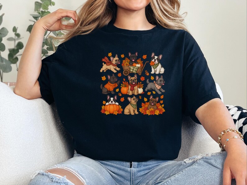 French Bulldog Fall Shirt, Frenchie Mom Gift, Autumn Dog Lover Tee, Pumpkin Season Sweater, Cute Puppy Graphic Top image 8