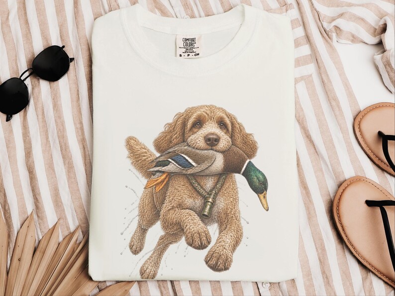 Duck Hunter Shirt, Cockapoo Dog Lover Gift, Waterfowl Hunting Tee, Mallard Duck Art, Outdoorsman Apparel image 3