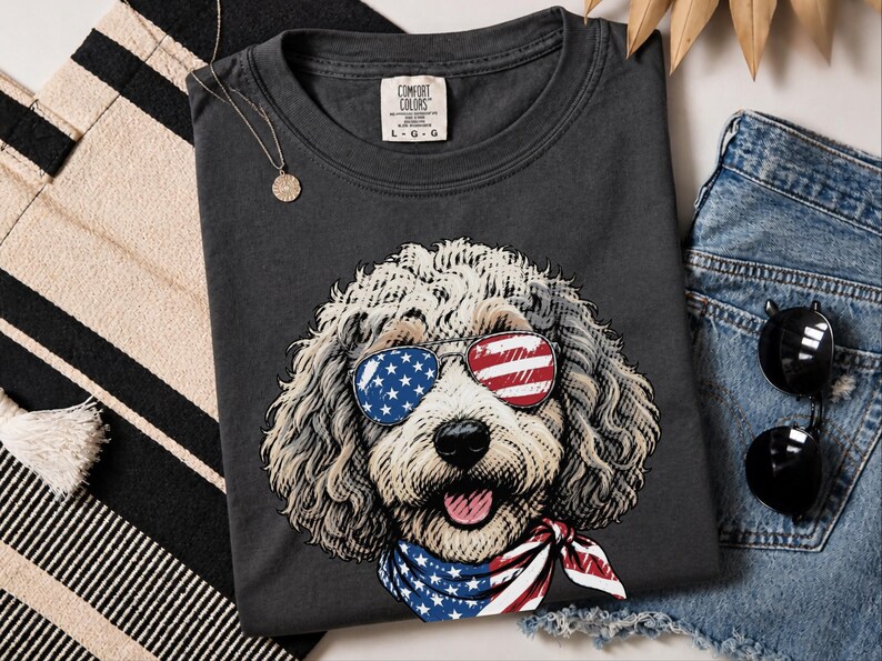 Comfort Colors Sheepadoodle Patriotic Sweatshirt, Independence Day Goldendoodle Sweatshirt, Fourth of July Sheepadoodle Shirt immagine 2