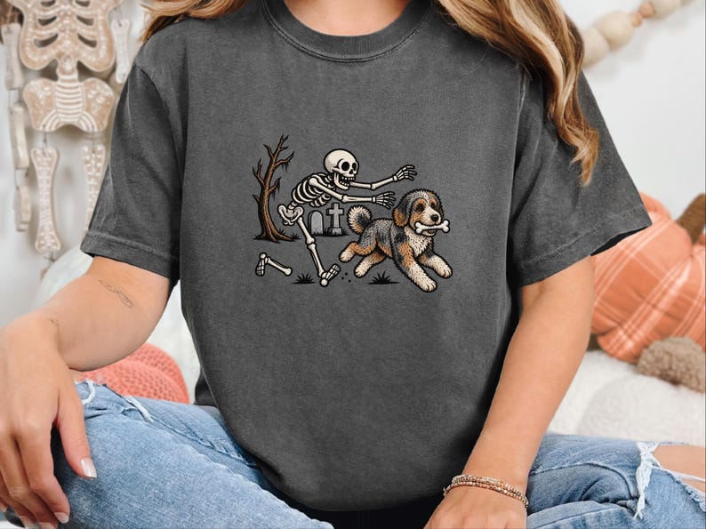 Skeleton Dog Shirt, Aussiedoodle Halloween Shirt, Spooky Dog Tee, Dog Lover Gift, Funny Skeleton Shirt image 10