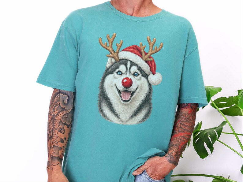 Husky Christmas Shirt, Christmas Dog Sweatshirt, Husky Lover Gift, Santa Paws Holiday Tee, Siberian Husky Mom Shirt image 7