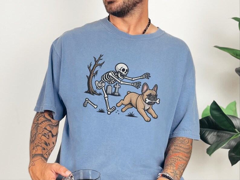 French Bulldog Halloween Shirt, Skeleton Dog Shirt, Funny Frenchie Gift, Spooky Pet Lover Tee, French Bulldog Mom Gift image 4
