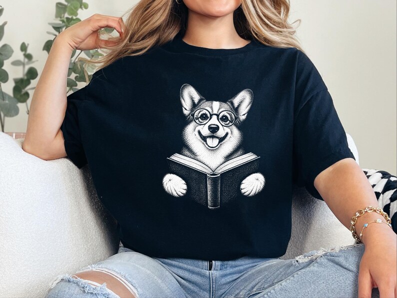 Corgi Reader Shirt, Corgi Mom Gift, Bookish Dog Tee, Librarian Present, Book Lover Shirt, Dog Dad Gift image 10