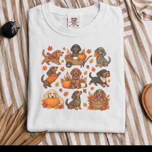 Fall Dachshund Shirt, Autumn Dog Lover Gift, Doxie Mom Tee, Cute Wiener Dog Shirt, Pumpkin Pet Lover Top imagen 3