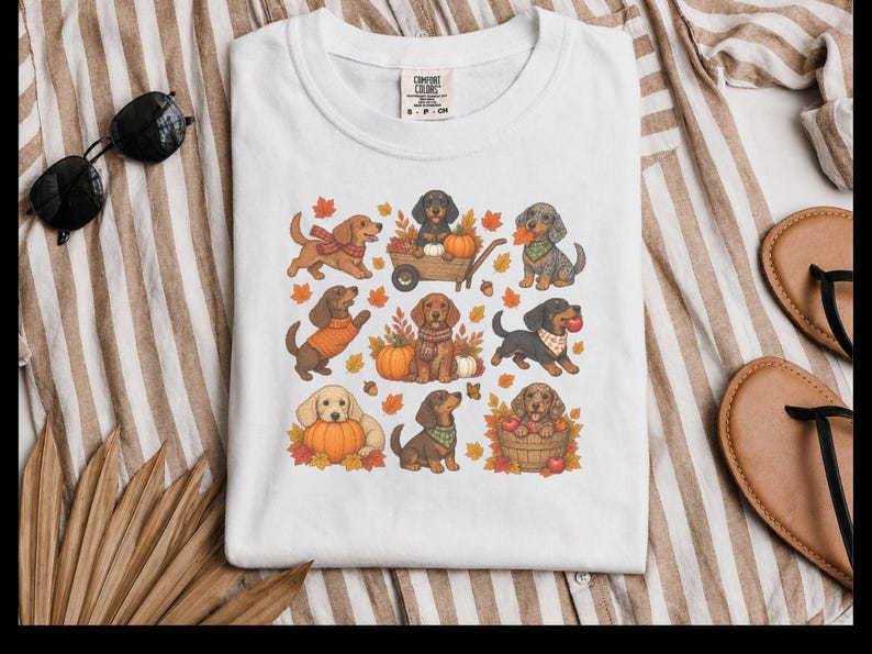 Fall Dachshund Shirt, Autumn Dog Lover Gift, Doxie Mom Tee, Cute Wiener Dog Shirt, Pumpkin Pet Lover Top imagen 3