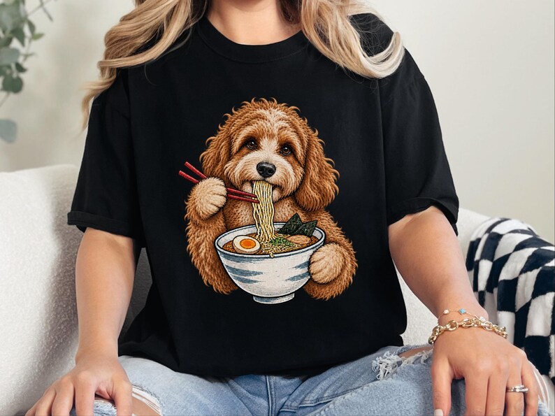 Koszulka Cavapoo, prezent dla miłośnika Cavapoo, koszulka z ramenem, prezent dla mamy Cavapoo, koszulka dla miłośnika makaronu, prezent dla japońskiego jedzenia, bluza z ramenem zdjęcie 2