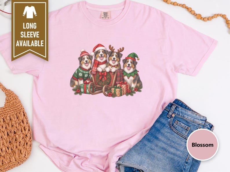 Christmas Australian Shepherd Shirt, Aussie Dog Mom Gift, Festive Holiday Sleigh Graphic Tee, Australian Christmas Sweatshirt afbeelding 9
