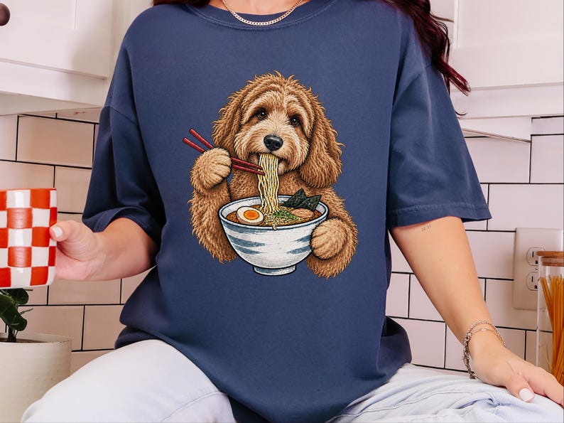 Labradoodle Shirt, Ramen Lover Gift, Labradoodle Mom Gift, Japanese Food Tee, Noodle Lover Shirt, Ramen Cat Art image 7