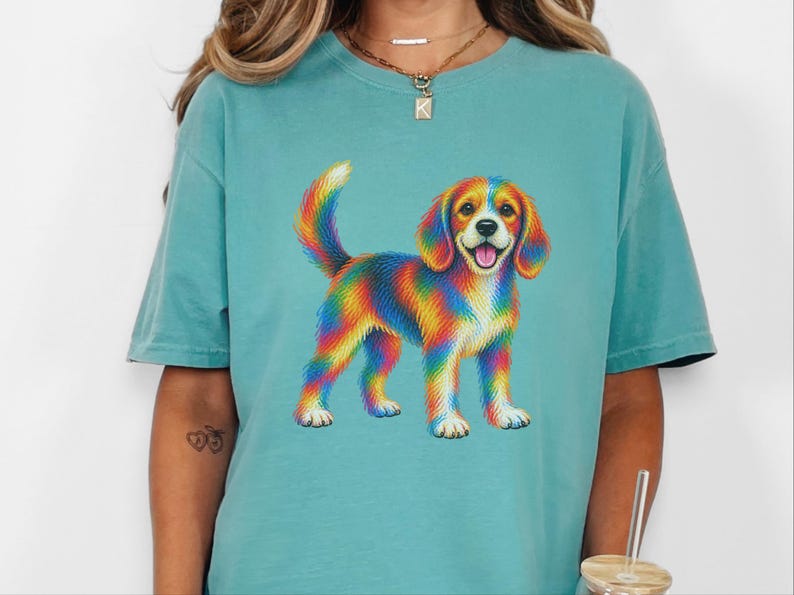 Camiseta de Beagle, Regalo colorido para amantes de los perros, Camiseta de cachorro arcoíris, Regalo para mamás de Beagle, Camiseta gráfica para dueños de perros imagen 1