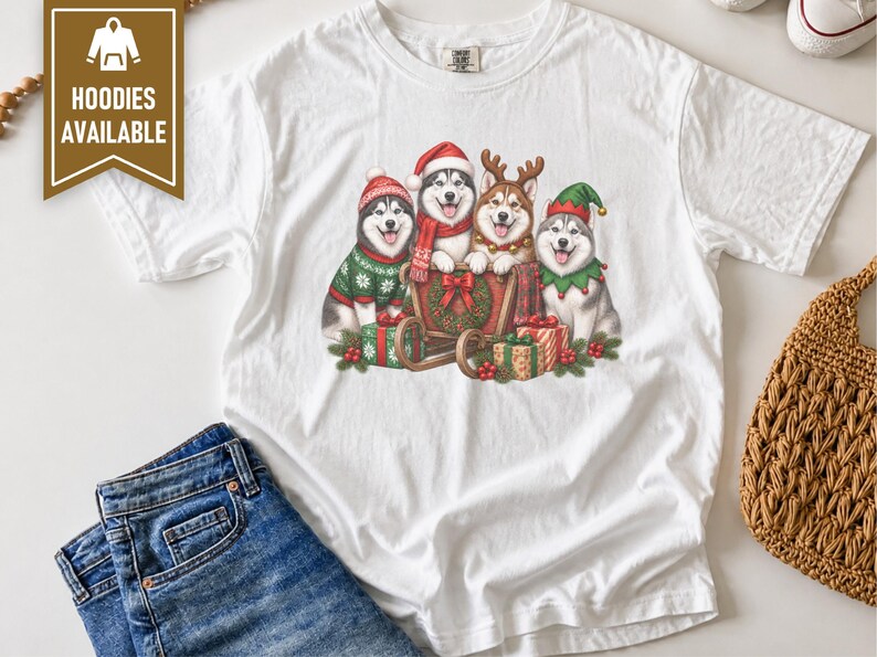 Siberian Husky Christmas Shirt, Husky Lover Gift, Festive Holiday Dog Sweatshirt, Santa Paws Xmas Tee image 8