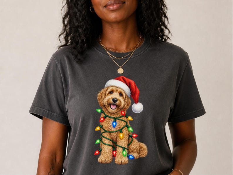 Labradoodle Christmas Shirt, Holiday Pet Shirt, Christmas Dog Mom, Labradoodle Gift, Christmas Lights Tee, Dog Lover Christmas Gift image 2