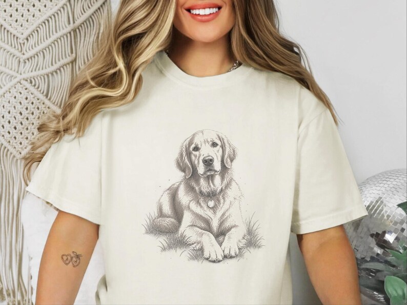 Golden Retriever Shirt, Golden Retriever Gift, Golden Retriever Dog Mom Tee, Vintage Sketch Print, Dog Lover Shirt image 5