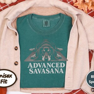 Yoga Shirt Women, Wiener Dog Gift, Dachshund T Shirt, Advanced Savasana Tee, Funny Yoga Gift, Doxie Mom Shirt, Meditation Lover Present image 4
