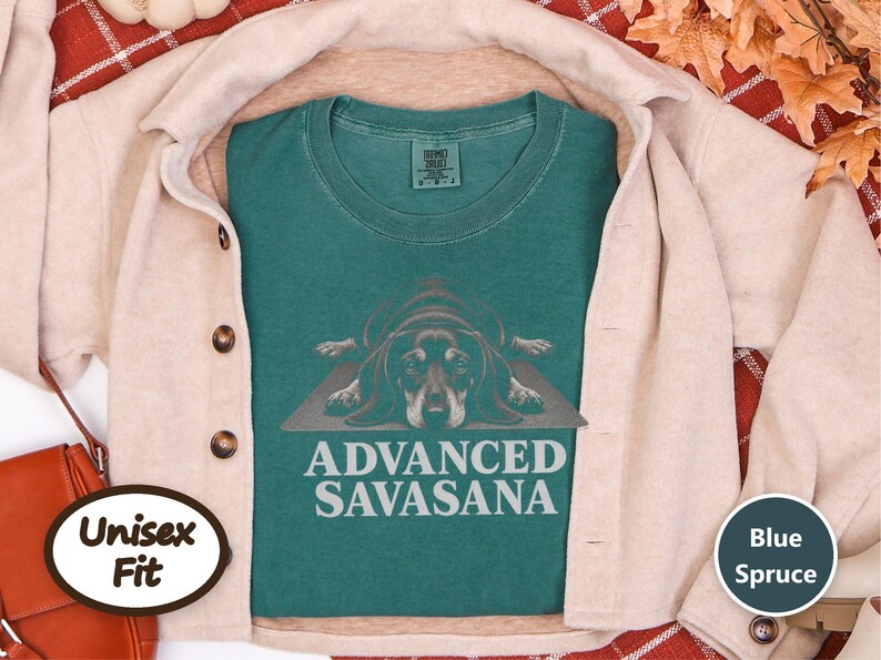 Yoga Shirt Women, Wiener Dog Gift, Dachshund T Shirt, Advanced Savasana Tee, Funny Yoga Gift, Doxie Mom Shirt, Meditation Lover Present image 4