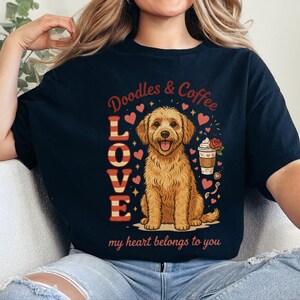 Comfort Colors Goldendoodle Mom T-Shirt, Doodles and Coffee My Heart Belongs To You Tee, Retro Labradoodle Dog Owner Shirt, Doodle Dog Gift image 7