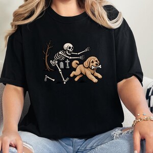 Maltipoo Halloween Shirt, Skeleton Dog Shirt, Funny Skeleton Art Tee, Spooky Dog Lover Gift, Vintage Halloween Dog Owner Apparel image 4